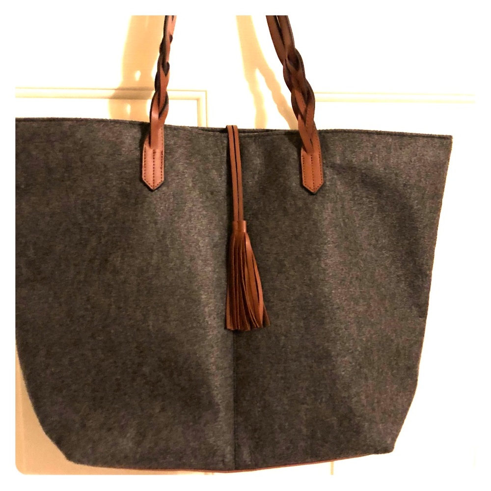 Felt grey and brown tote